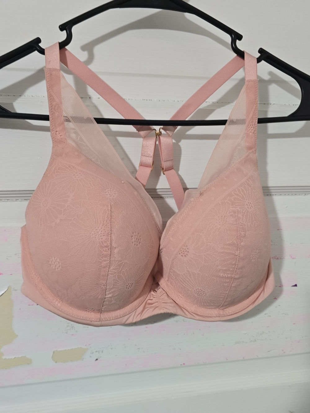aerie Light Pink Lace Push-Up Bra with Strappy Back Detail